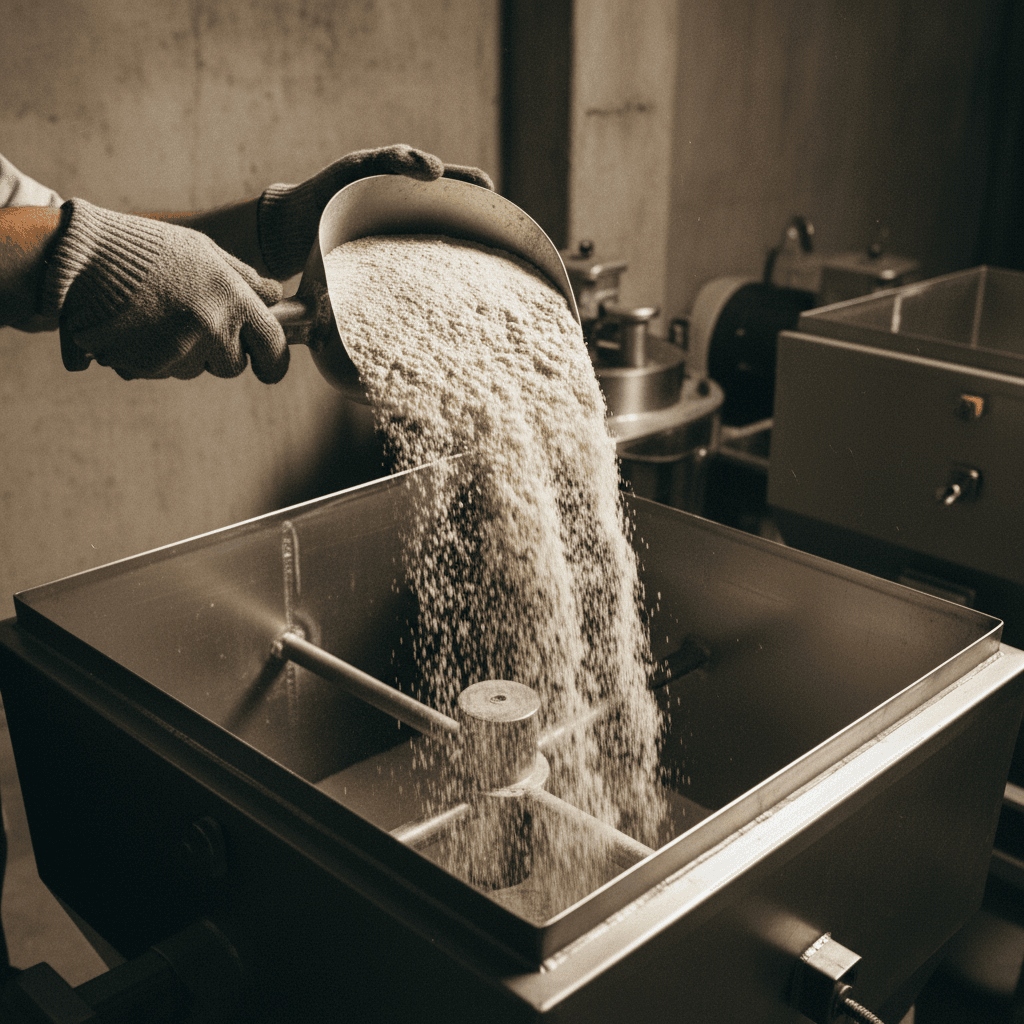 MDCP mineral source being measured for animal feed production